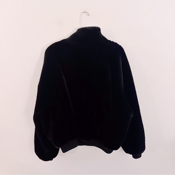 Zara Black Faux Fur Jacket Zipper Bomber Coat - Picture 3 of 5